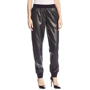 NWOT BCBG MAXAZRIA “Sugi” Black Faux Leather Jogger Pants w/ Pockets Size M